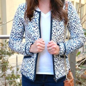Nordstrom Hinge Blue and Ivory Quilted Full Zip Jacket with Pockets Size Small